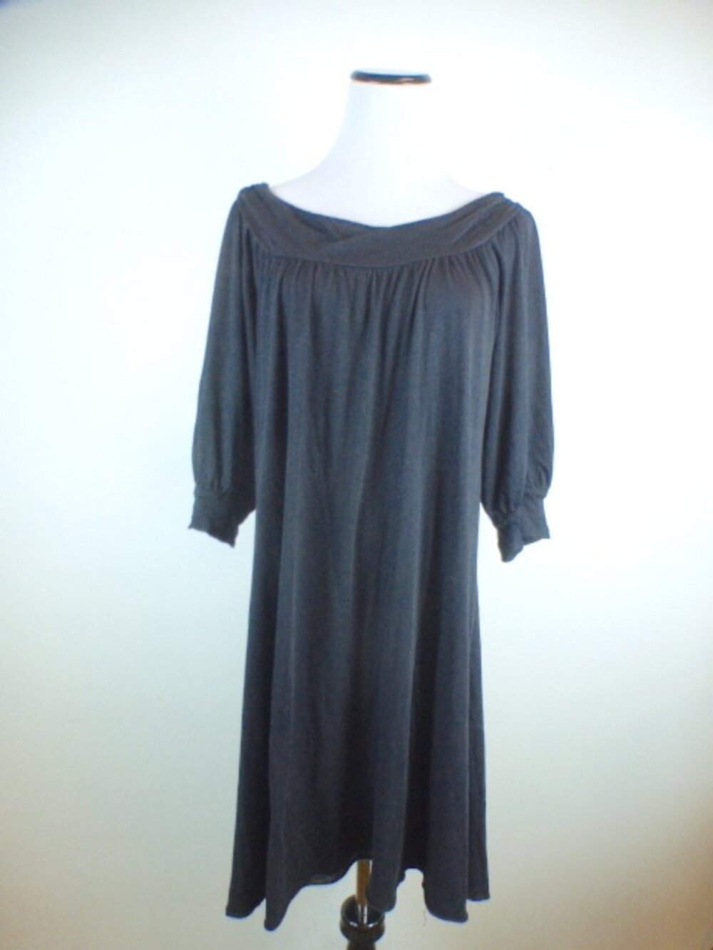 GRAHAM & SPENCER black loose cotton knit dress M scoop neck long sleeve